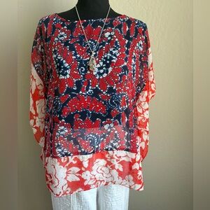 Women’s Red Navy Patterned Boho Blouse